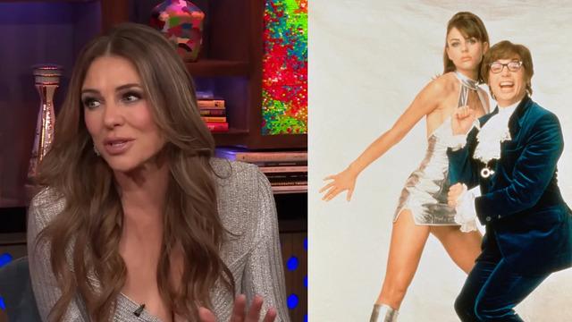 Elizabeth Hurley reminiscing about her role as Vanessa Kensington during a TV interview.